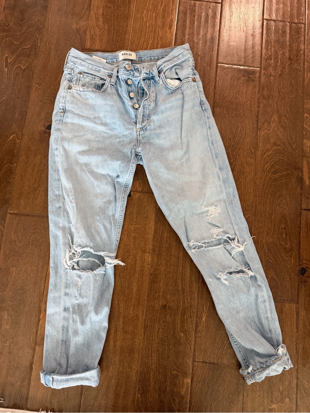 Agolde Light Blue Distressed High-Rise Jeans